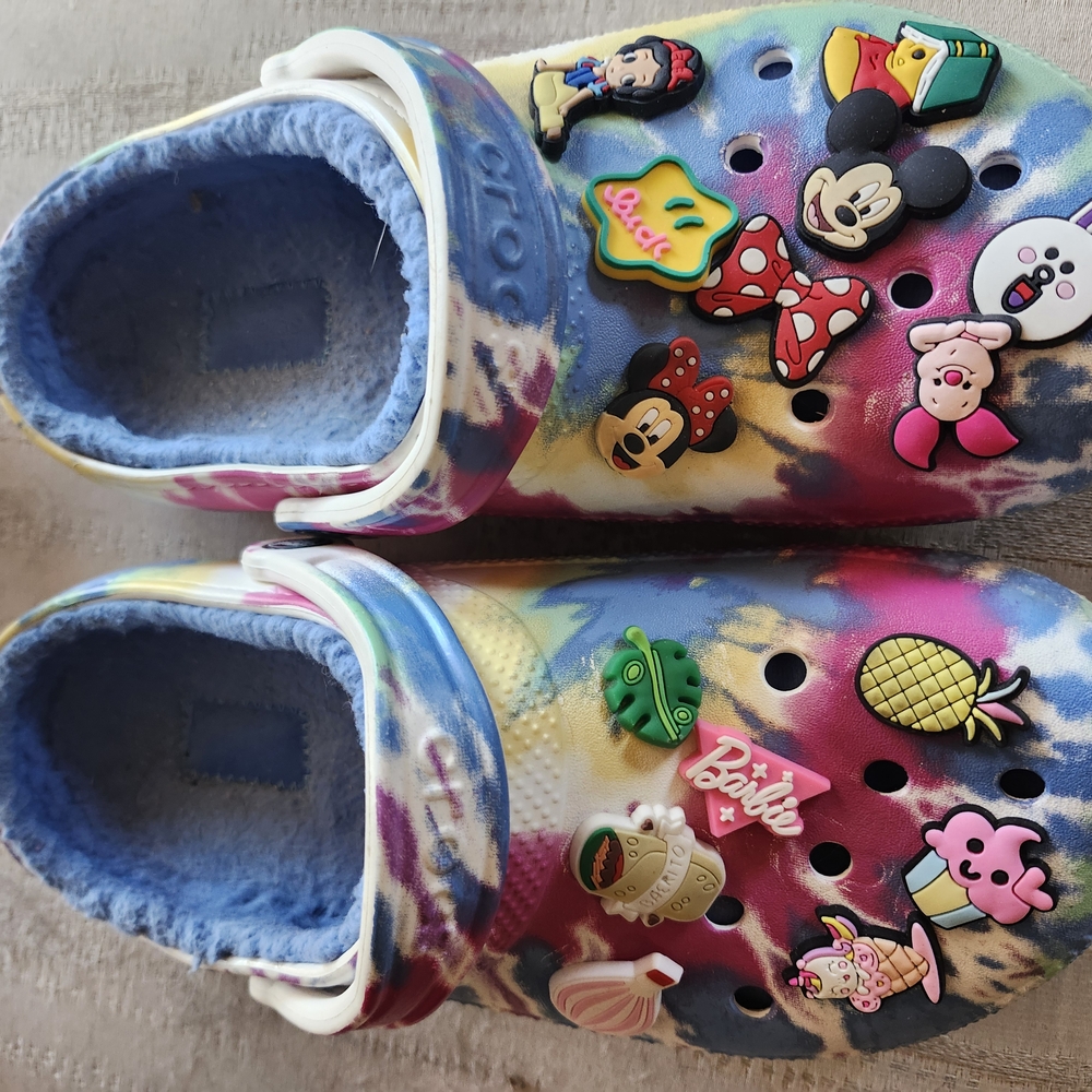 CROCS Blue and Yellow Mules with Colorful Charms Lin